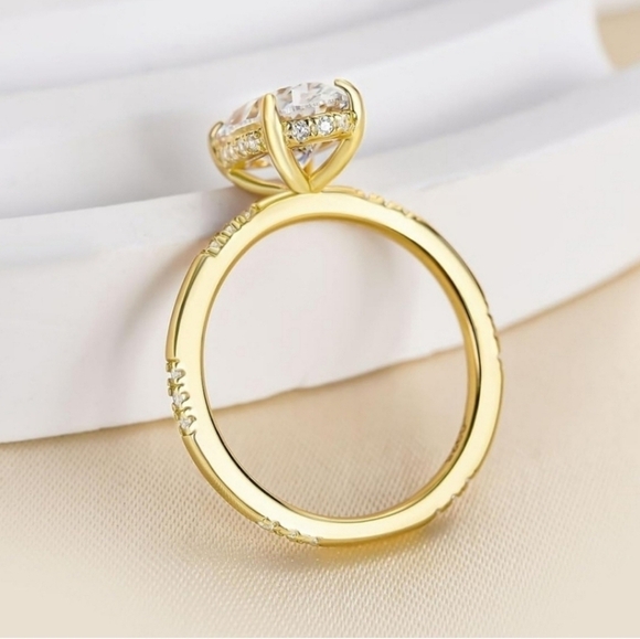 18K Yellow Gold Womens Oval Cut Ring 3.5ct Solitaire S925 Engagement Band - Picture 3 of 3